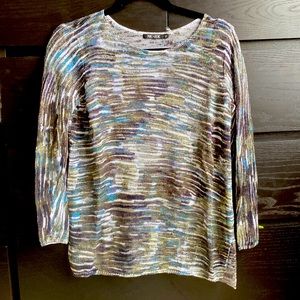 Nic + Zoe Olive Gray Tie Dye Linen Blend Long Sleeve Sweater size Medium